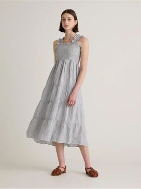 Quince Women’s Medium 100% European Linen Smocked Midi Dress Quiet Luxury Girly